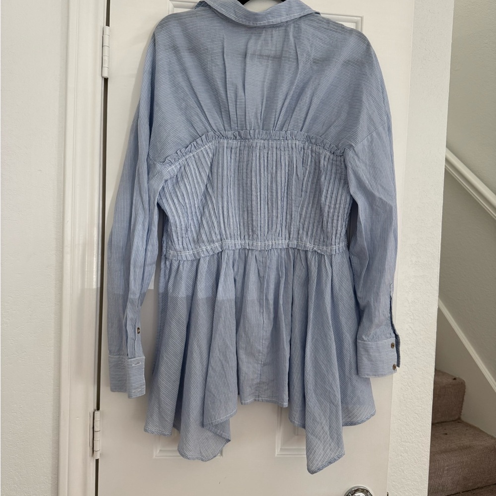 Pilcro Light Blue Pinstripe Peplum Button-Down Blouse - Picture 5 of 8